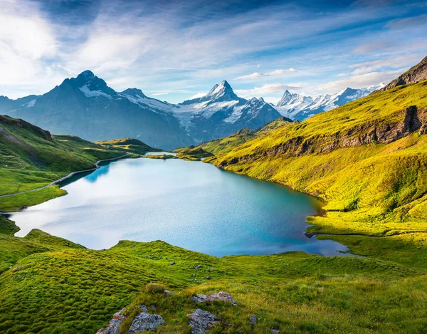 Wetterhorn Wellhorn Tepeleri Bachsee Gölü Üzerinde Bernese Oberland Alpleri Grindelwald — Stok fotoğraf