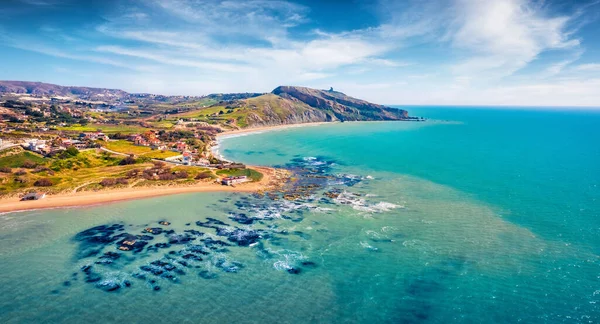 Vista Dal Drone Volante Incredibile Vista Mattutina Sulla Spiaggia Giallonardo — Foto Stock