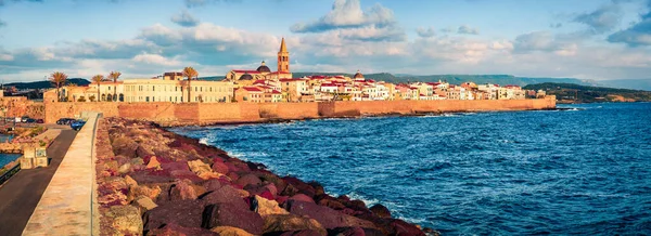 Maravilloso Paisaje Nocturno Ciudad Alghero Provincia Sassari Italia Europa Vista —  Fotos de Stock