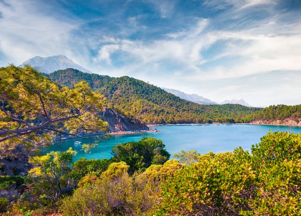 Erstaunliche Mediterrane Meereslandschaft Der Türkei Heller Frühlingsblick Auf Eine Kleine — Stockfoto
