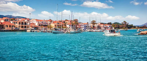 Panoramisch Uitzicht Haven Van Lixouri Prachtige Lente Zeegezicht Van Ionische — Stockfoto