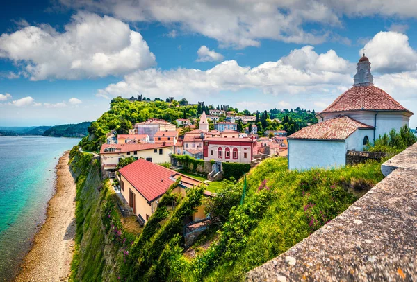 Pemandangan Indah Dari Kota Tua Piran Splendid Pagi Musim Semi — Stok Foto