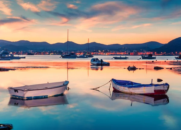 Herrliche Frühlingslandschaft Strand Von Nuevo Loca Ägäis Dramatische Abendaufnahme Der — Stockfoto