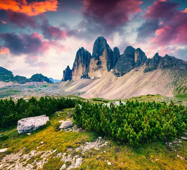 Fantastici Colori All Alba Nel Parco Nazionale Tre Cime Lavaredo — Foto Stock