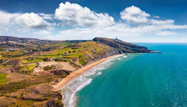 Vista Dal Drone Volante Luminosa Vista Mattutina Sulla Spiaggia Giallonardo — Foto Stock