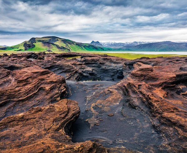 Lenyűgöző Izlandi Táj Izland Déli Partjainál Drámai Nyári Reggel Vulkáni — Stock Fotó