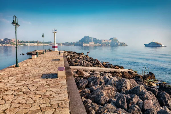 Atraente Vista Manhã Antiga Fortaleza Veneziana Kerkira Capital Ilha Corfu — Fotografia de Stock