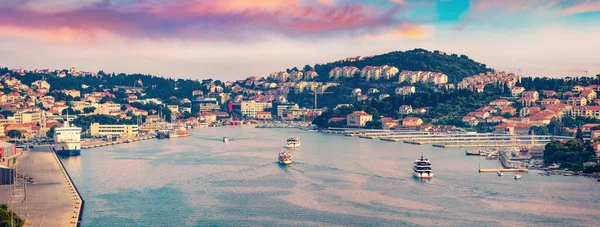 Панорамний Цитарний Пейзаж Міста Дубровник Яскравий Літній Захід Сонця Хорватії — стокове фото