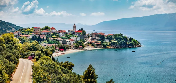 Panoramatický Letní Výhled Město Gradac Slunečné Ranní Pobřeží Jaderského Moře — Stock fotografie