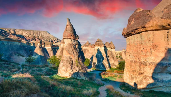 Magic Fungous Forms Sandstone Canyon Cavusin Village Cappadocia Nevsehir Province — Stock Photo, Image