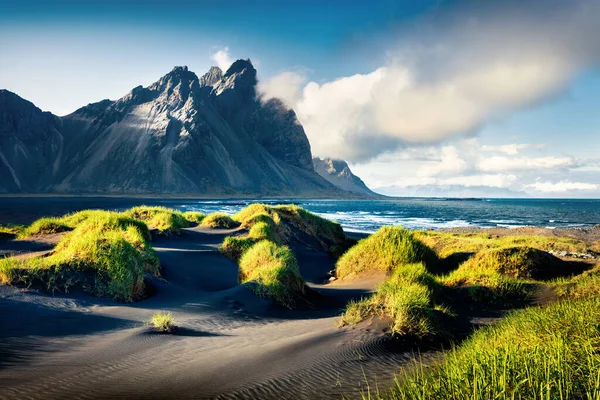 Μαύρο Αμμόλοφους Στο Ακρωτήρι Stokksnes Στη Νοτιοανατολική Ακτή Ισλανδικά Vestrahorn — Φωτογραφία Αρχείου