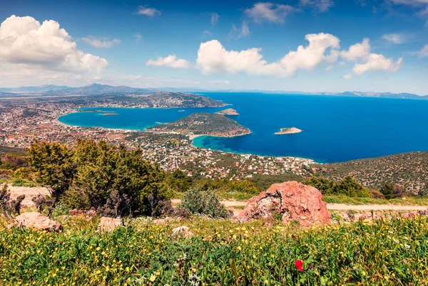 Luchtfoto Van Porto Rafti Stad Kleurrijke Lente Zeegezicht Van Egeïsche — Stockfoto