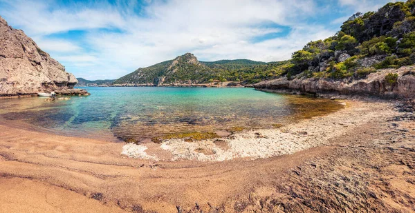 Barevné Jarní Panorama Útulné Pláži Severovýchodní Korutanech Řecko Slunečná Venkovní — Stock fotografie