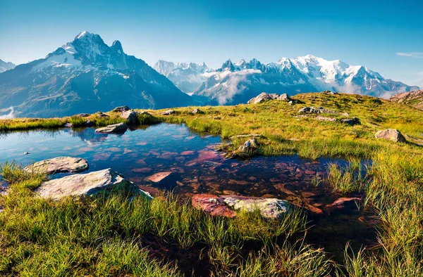 Colorful Summer View Lac Blanc Lake Mont Blanc Monte Bianco — Stock Photo, Image