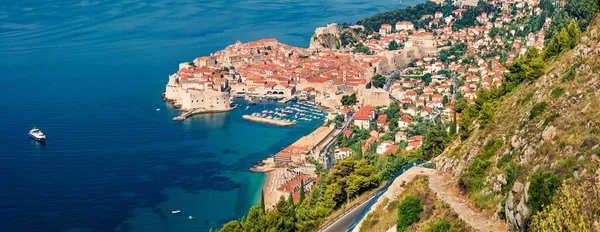 Luchtfoto Ochtend Panorama Van Dubrovnik Stad Prachtige Zomer Zeegezicht Van — Stockfoto