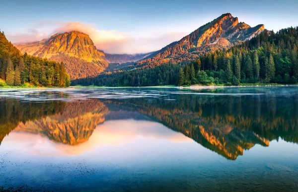 Toller Sommerblick Auf Den Obersee Farbenfroher Morgenblick Den Schweizer Alpen — Stockfoto