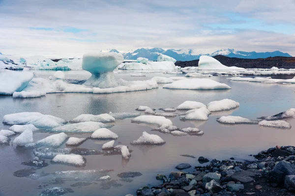 Plovoucí Ledová Skříňka Fjallsarlonské Ledové Laguně Sunny Morning Scene Vatnajokull — Stock fotografie
