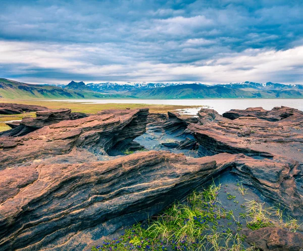 Типичный Исландский Пейзаж Южном Побережье Исландии Красочное Летнее Утро Вулканической — стоковое фото