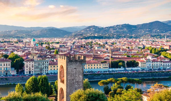 Luchtfoto Voorjaar Stadsgezicht Van Florence Met Basiliek Van Santa Croce — Stockfoto