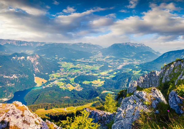 Vista Aérea Del Lago Konigsee Desde Parte Superior Del Teleférico —  Fotos de Stock