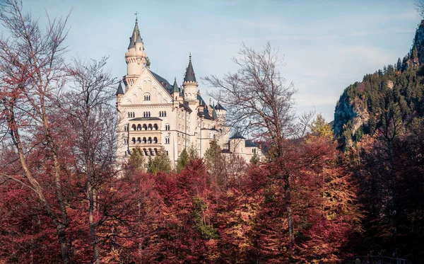 Vista Ensolarada Outono Castelo Neuschwanstein Schloss Neuschwanstein Fussen Alemanha Grande — Fotografia de Stock