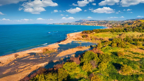 Vista Dal Drone Volante Vista Aerea Mattutina Sulla Città Sciacca — Foto Stock