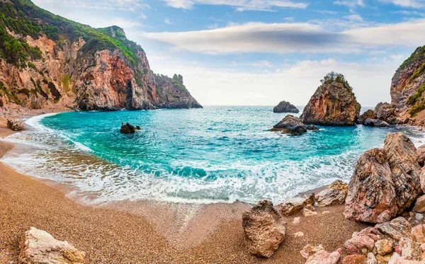 Fantastisk Sommar Utsikt Över Gyali Stranden Fantastisk Morgon Kustlandskap Joniska — Stockfoto