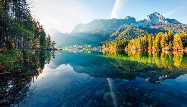 Herrlicher Herbstsonnenaufgang Hintersee Toller Morgenblick Auf Die Bayerischen Alpen Der — Stockfoto