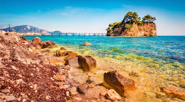 Espectacular Mañana Verano Port Sostis Isla Zakinthos Grecia Europa Pasarela — Foto de Stock