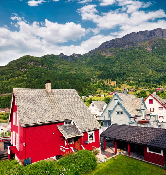 Typická Norská Architektura Městě Odda Okres Hordaland Norsko Krásný Letní — Stock fotografie