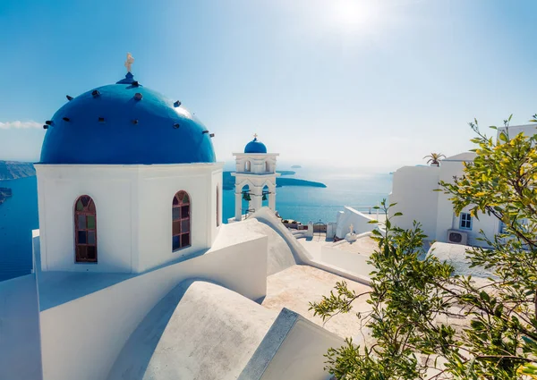 Luminosa Vista Mattutina Sull Isola Santorini Splendida Scena Primaverile Della — Foto Stock