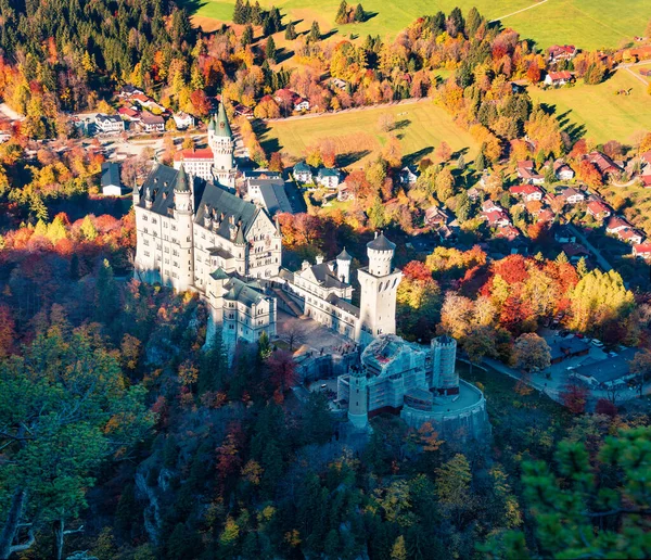 Vista Aérea Outono Castelo Neuschwanstein Schloss Neuschwanstein Fussen Alemanha Cena — Fotografia de Stock