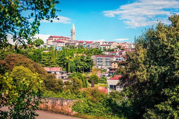 Vue Ensoleillée Sur Petite Ville Vrsar Orsera Église Catholique Martin — Photo