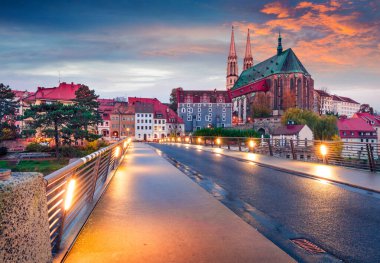 Fantastic sunrise view of St Peter and Pauls Church, on the Polish border. Colorful autumn cityscape of Gorlitz, eastern Germany, Europe. Traveling concept background. clipart
