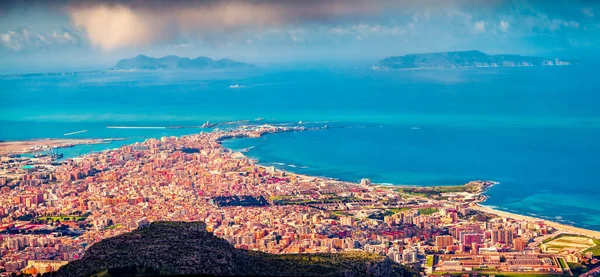 Aerial Morning Cityscape Trapani Town Western Sicily Italy Europe Panoramic — Stock Photo, Image