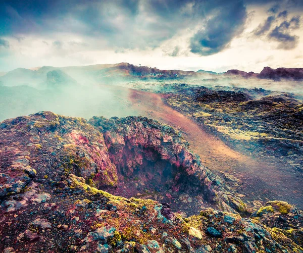 Fields Steamy Waters Krafla Volcano Colorful Exotic Landscape Lava Ground — Stock Photo, Image