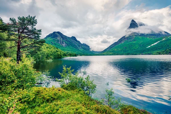 Amazing Summer View Innerdalsvatna Lake Colorful Morning Scene Norway Europe — Stock Photo, Image