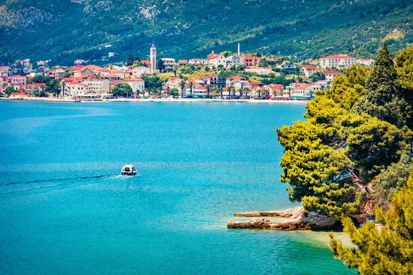 Motorové Výlety Lodí Podél Jaderského Moře Blízkosti Města Gradac Ohromující — Stock fotografie