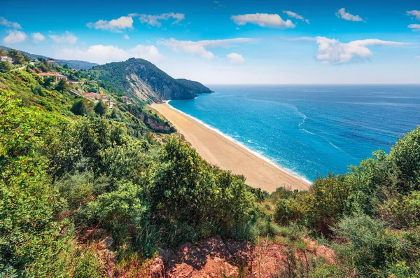 Lélegzetelállító Kilátás Nyílik Milos Beach Izgalmas Reggeli Látvány Jón Tengeren — Stock Fotó