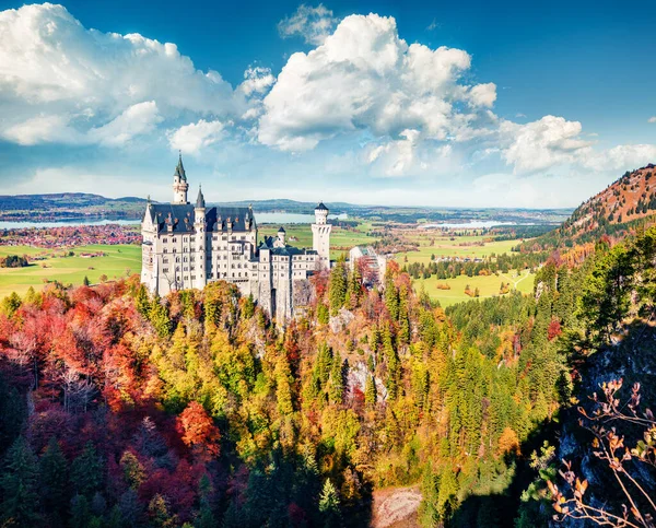 Espetacular Vista Outono Castelo Neuschwanstein Schloss Neuschwanstein Fussen Alemanha Cena — Fotografia de Stock