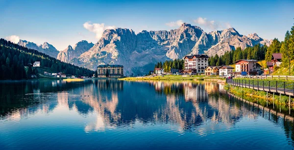 Morgenpanorama Von Misurina Dorf Nationalpark Drei Zinnen Von Lavaredo Lage — Stockfoto