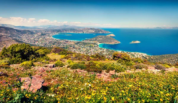 Luchtfoto Van Porto Rafti Stad Kleurrijke Lente Zeegezicht Van Egeïsche — Stockfoto