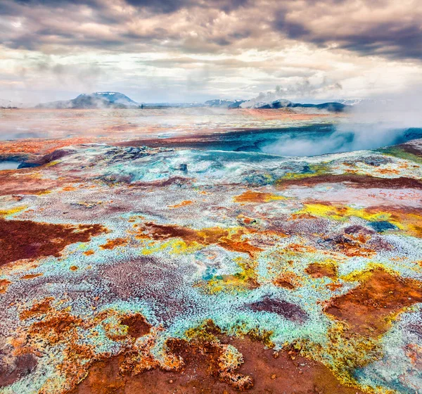 Dampende Fumarolen Het Geothermische Dal Hverarond Exotische Zomer Landschap Van — Stockfoto