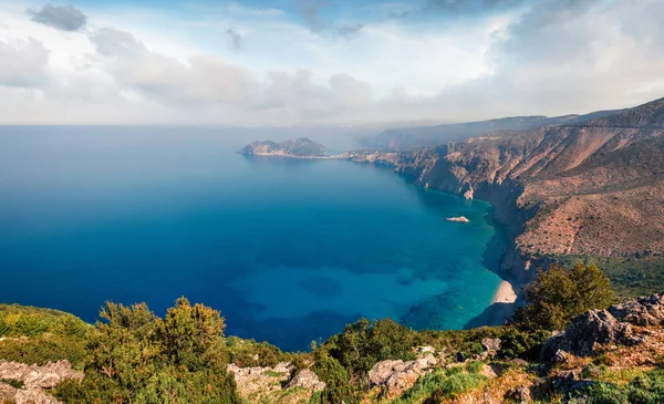 Vista Aérea Primavera Península Asos Cidade Respirável Paisagem Marinha Matinal — Fotografia de Stock