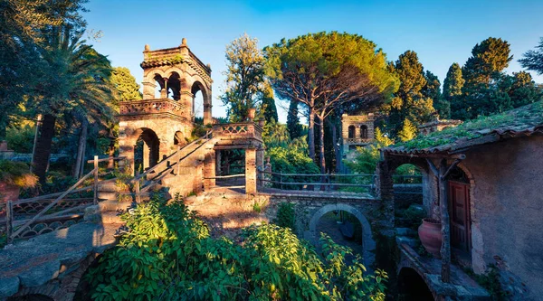 欧洲意大利西西里市Taormina Giardini Della Villa Comunale市公园的风景秀丽的晚景 旅行概念背景 — 图库照片