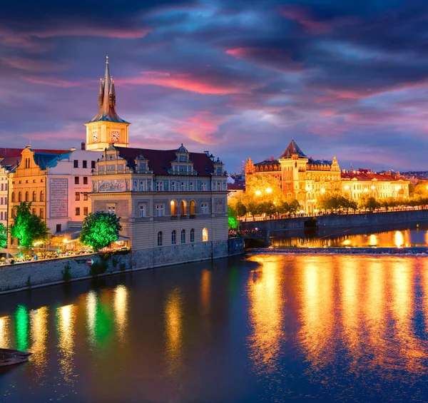 Colorful Evening Scene Old Town Prague View Charles Bridge Smetana — Stock Photo, Image