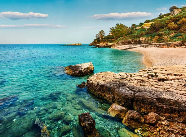 Vue Pittoresque Sur Plage Kanoni Merveilleux Paysage Marin Soir Mer — Photo