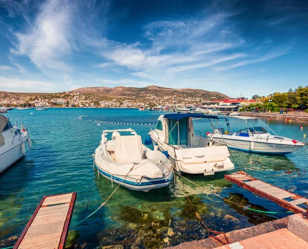 Colorful Spring Scene Porto Rafti Port Sunny Morning Seascape Aegean — Stock Photo, Image