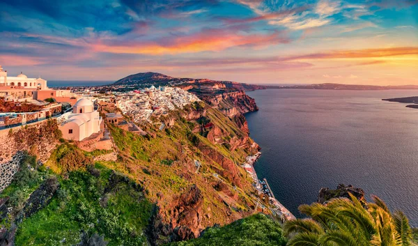 Magnifica Vista Mattutina Sull Isola Santorini Fantastica Alba Estiva Sulla — Foto Stock