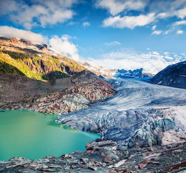 Vue Estivale Incroyable Sur Glacier Rhône Matin Ensoleillé Dans Les — Photo